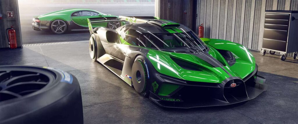 bugatti-bolide-gruen-steht-in-garage-chiron-im-hintergrund